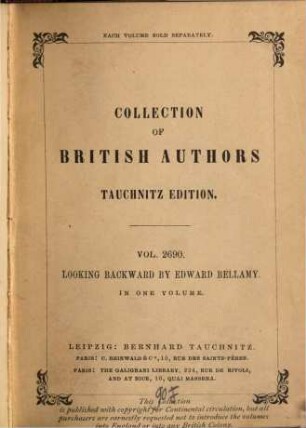 Looking backward 2000 - 1887 : (Collection of British Authors vol. 2690)