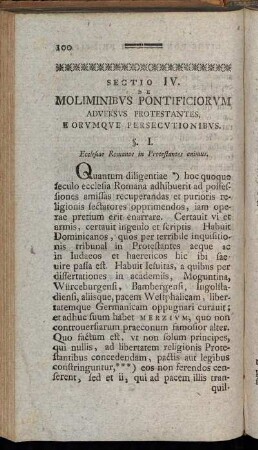 Sectio IV. Moliminibus Pontificiorum adversus Protestantes, eorumque Persecutionibus.