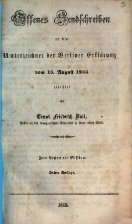 Offenes Sendschreiben an die Unterzeichner der Berliner Erklärung vom 15. August 1845 gerichtet