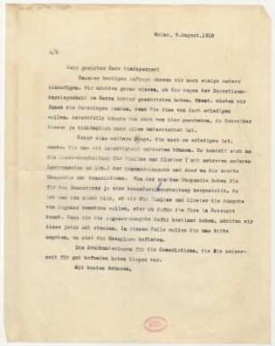 Brief an Lothar Windsperger : 09.08.1918