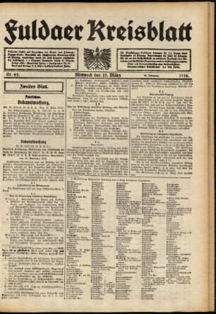 Zweite Ausgabe vom Mittwoch, den 15. März 1916.