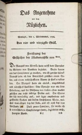 Das vier und vierzigste Stück. Montags, den 1. Wintermonat, 1756.
