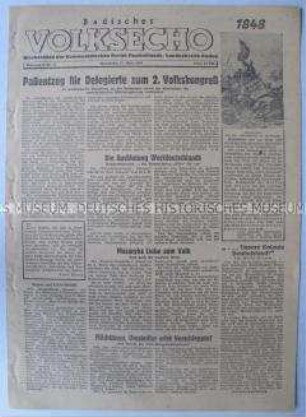 Wochenzeitung der KPD Baden "Badisches Volksecho" u.a. zum Marshallplan