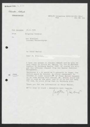 Brief an Ann Braathen an Svenska Konsertbyrån, 25.06.1996