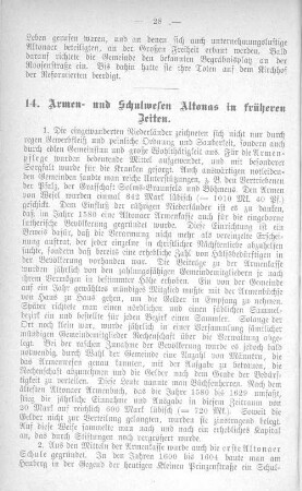 14. Armen- und Schulwesen Altonas in früheren Zeiten.