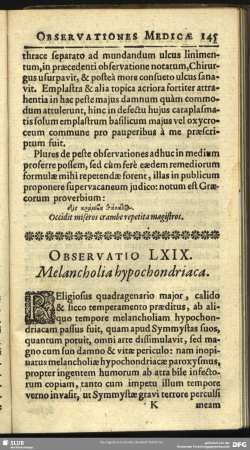 Observatio LXIX. Melancholia hypochondriaca