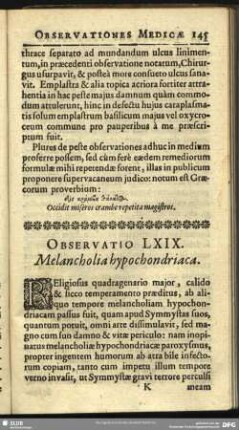 Observatio LXIX. Melancholia hypochondriaca