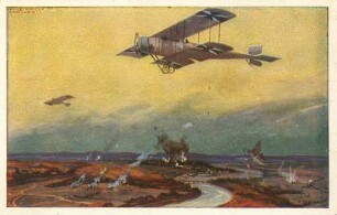Erster Weltkrieg - Postkarten "Aus großer Zeit 1914/15". "Militärdoppeldecker auf Erkundungsflug an der Marne" - "Deutscher Luftflotten-Verein für Schaffung einer starken deutschen Luftflotte und Förderung der Luftfahrerschule!"