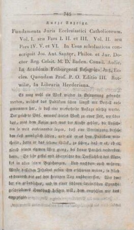 745 [Rezension] Sauter, Joseph Anton, Fundamenta iuris ecclesiastici catholicorum