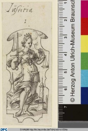 Justitia (1) (aus einer Reihe von sechs Tugenden), Entwurf für Deckelpokal