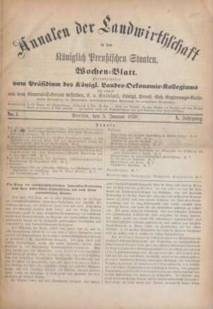 No. 1. Berlin, den 5. Januar 1870. X. Jahrgang.