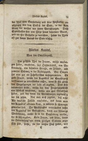 Fünftes Kapitel. Von der Empfängniß. - Sechstes Kapitel. Von der Schwangerschaft.
