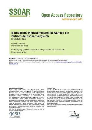 Betriebliche Mitbestimmung im Wandel: ein britisch-deutscher Vergleich