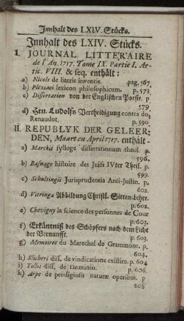 Innhalt des LXIV. Stücks.