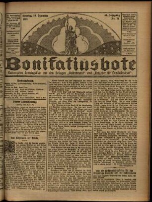 Erste Ausgabe vom Sonntag, den 18. Dezember 1921.
