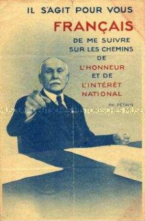 Propagandaschrift aus Vichy-Frankreich mit einem Aufruf von Petain zum 1. Mai und zu neuen Gesetzen