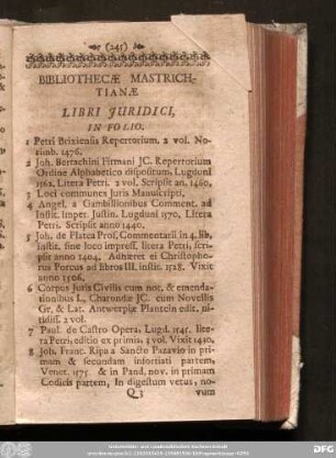 Bibliothecae Mastrichtianae Libri Iuridici