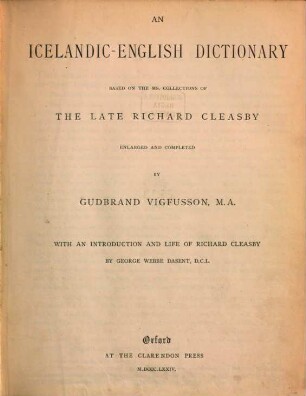 An Icelandic-English dictionary : Based on the ms. collections of the late Richard Cleasby