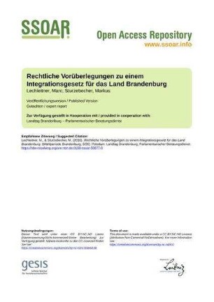 Rechtliche Vorüberlegungen zu einem Integrationsgesetz für das Land Brandenburg