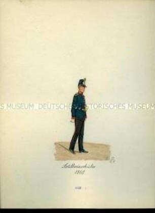 Uniformdarstellung, Artillerie-Schüler, 1860. Aus: Sammelmappe "Sachsens Militär", Königliche Arsenalsammlung.