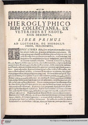 Liber primus, ad lectorem, de hieroglyphicis, prolegomena