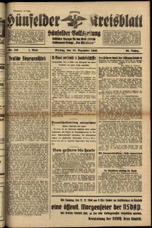 Erste Ausgabe vom Freitag, den 13. Dezember 1940.