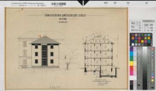 Soest, Amtsgericht und Gefängnis, Erweiterungsbau, Ostansicht, Querschnitt
