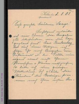 Brief von Elisabeth Mumm an Helene Lange