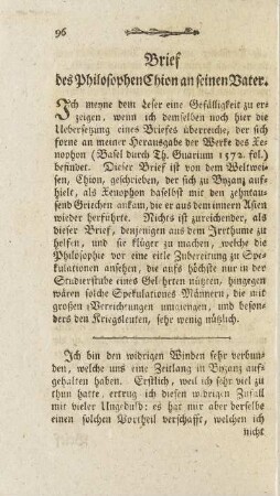 Brief des Philosophischen Chion an seinen Vater