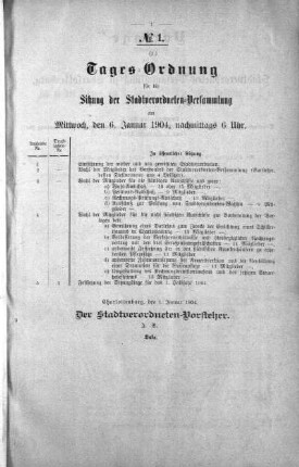 Tages-Ordnung, 06. Januar 1904