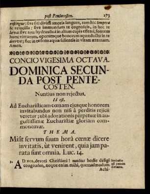 Concio Vigesima Octava. Dominica Secunda Post Pentecosten.