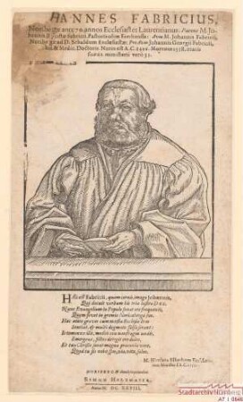 Johann Fabricius, Pfarrer bei St. Lorenz; geb. 1496; gest. 1558