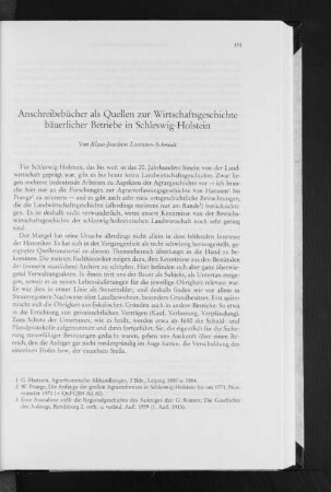 Anschreibebücher als Quellen zur Wirtschaftsgeschichte bäuerlicher Betriebe in Schleswig-Holstein