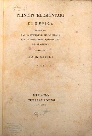 Principi elementari di musica : adottati da R. Conservatorio di Milano per le ripetizioni giornaliere degli alunni