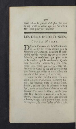 Les Deux Infortunées, Conte Moral.
