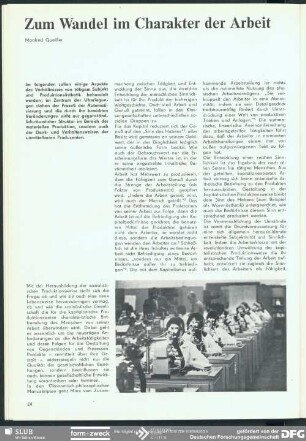 Zum Wandel im Charakter der Arbeit : Arbeitsumwelt