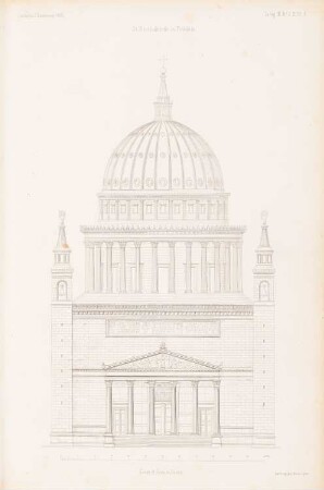 Sankt Nikolaikirche, Potsdam: Ansicht (aus: Atlas zur Zeitschrift für Bauwesen, hrsg. v. G. Erbkam, Jg. 3, 1853)