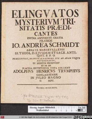 Elingvatos Mysterivm Trinitatis Prædicantes Divina Annvente Gratia
