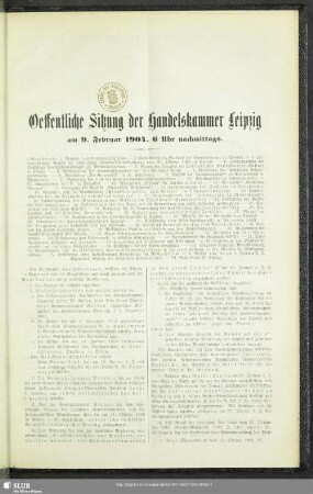 Oeffentliche Sitzung der Handelskammer Leipzig am 9. Februar 1904, 6 Uhr nachmittags