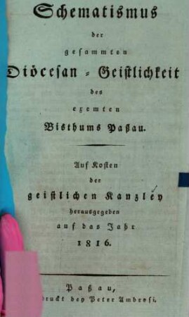 Schematismus des Bistums Passau, 1816