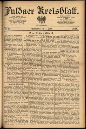 Erste Ausgabe vom Samstag, den 04. Juni 1898.