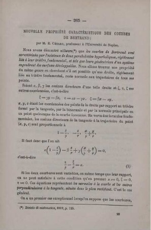 NOUVELLE PROPRIÉTÉ CARACTÉRISTIQUE DES COURBES DE BERSTAND.