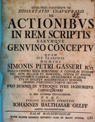 Dissertatio inauguralis de actionibus in rem scriptis earumque genuino conceptu