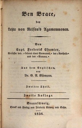 Ben Brace, der Letzte von Nelson's Agamemnonen : in drei Theilen, 2