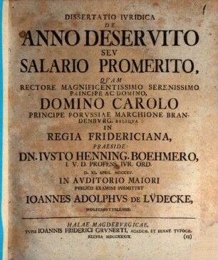 Dissertatio Ivridica De Anno Deservito Sev Salario Promerito