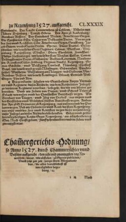 Chammergerichts Ordnung/ so Anno 1527. durch Chammerrichter unnd Beisitzer auffgericht/ ...