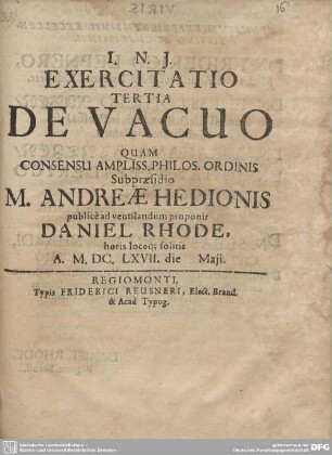 3: Exercitatio ... De Vacuo