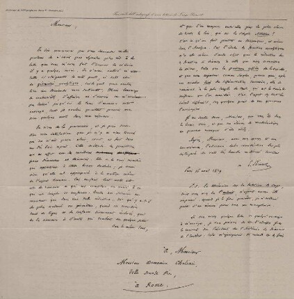 Fascimile dell' autografo d'una lettera di Luigi Poinsot.