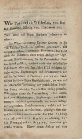Wir Friedrich Wilhelm, von Gottes Gnaden König von Preussen etc.
