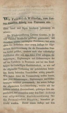 Wir Friedrich Wilhelm, von Gottes Gnaden König von Preussen etc.